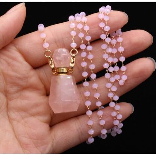 Natural Semi-precious Stone Perfume Bottles Pendant Rose Quartz Two Accessories for Free for Jewelry Making Necklaces Gift