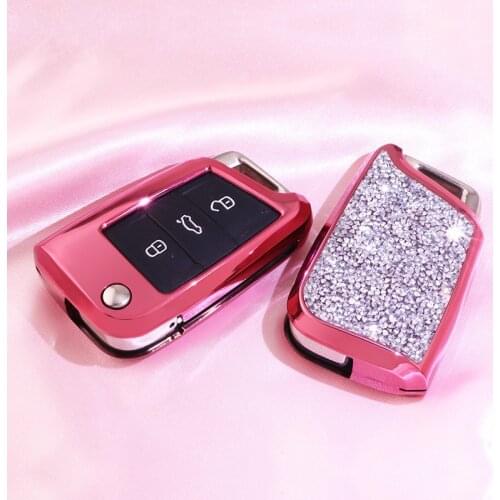 Artificial Crystal key case cover shell holder for VW Polo Golf 7 Tiguan for Skoda Octavia Karoq for SEAT Ateca Leon Ibiza 2015