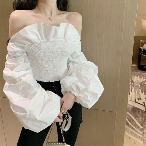 Black White Sexy Falbala Long Sleeved Korean Autumn Elegant Fashion Blouses And Tops WomenS Shirt Clothing 2021 Female Vintage