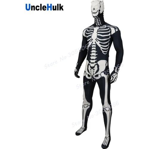 Print Pattern Skeleton Cosplay Spandex Black Suit Halloween | UncleHulk