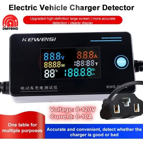 Electric Vehicle Charger Detector Voltmeter Ammeter Wattmeter Tester Accumulative Power Temperature Measurement 4-120V 0-10A