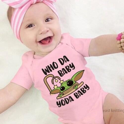 Infant Soft Cotton Pink Rompers Baby Boys Girls Cotton Toddler Who Da Baby Letters Cute Cartoon Graphic Printed Fashion Onesies