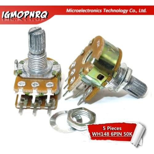 5pcs WH148 6PIN B50K Dual Stereo Potentiometer 50K Ohm shaft 15mm Pot 50K Ohm R