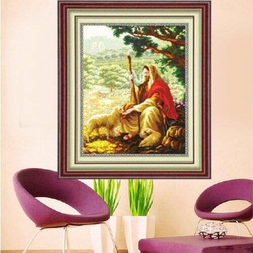 Jesus Shepherd, Christianity cross stitch kits 11CT Printed Canvas Embroidery DIY Handmade Needlework Wall Home Decor