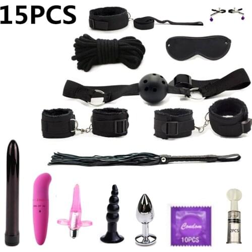 Sex Products Sex Toys for Couples Exotic Accessories Nylon BDSM Sex Bondage Set Sexy Lingerie Handcuffs Whip Rope Anal Vibrator