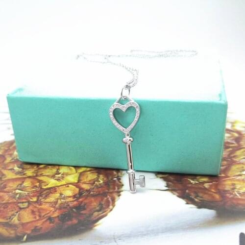 Ms 100% pure silver inlay zircon classic heart-shaped key pendant necklace couples act the role ofing is tasted sweet romance