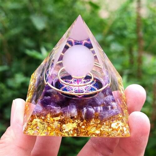 Collectible Crystal Orgone Pyramid Energy Generator Gemstone Stone Pink