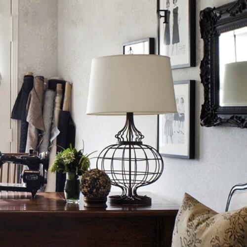Wrought Iron Retro Table Lamp American Country Nordic Mediterranean Simple European-style Bedroom Study Living Room Table Lamps