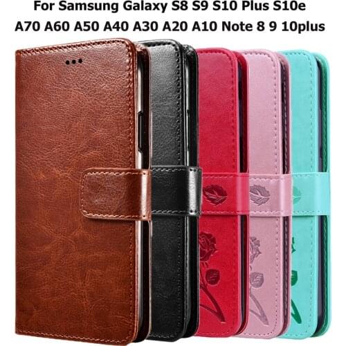 Leather Case For Samsung Galaxy S10 S8 S9 Plus S10e Galaxy A70 A60 A50 A40 A30 A20 A10 Note 8 9 10 plus Flip Cover Funda Case