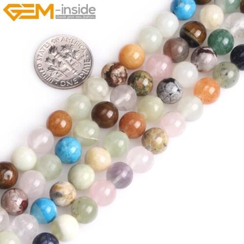 Gem-inside 8mm Mixed Gem stone Round Beads For popular fashion Jewelry Making Strand 15"DIY gift