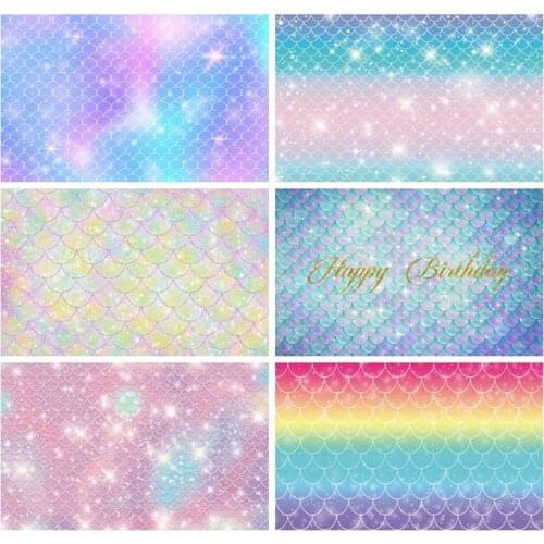 Laeacco Mermaid Backdrops Colorful Fish Scales Glitters Princess Girl Newborn Photography Backgrounds Birthday Photocall Studio