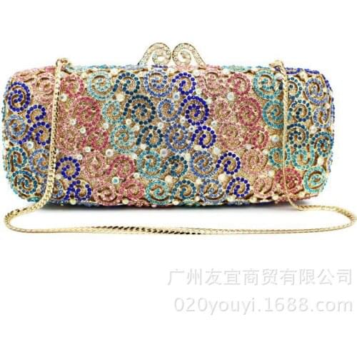 Metallic Hollow Out clutch purse Crystal Floral Women Evening Clutch Bag Bridal Wedding party bag Bridal Wedding Diamonds Bag