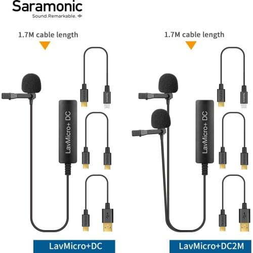 Saramonic LavMicro+ DC Series lavalier microphone with three detachable output cables for iOS Android Mac PC Computers