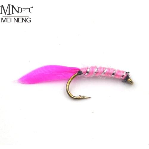 MNFT 10pcs/set 12# Rose Red Feather Silver Zebra Pattern Dry Fly Fishing Flies Fish Hook Nymph Lures Mayfly Baits