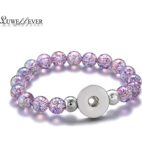 Fashion 063 Interchangeable Candy Colors Expandable Beaded Stretch Stone Bracelet 18mm Snap Button Strand Bangle For Women Gift
