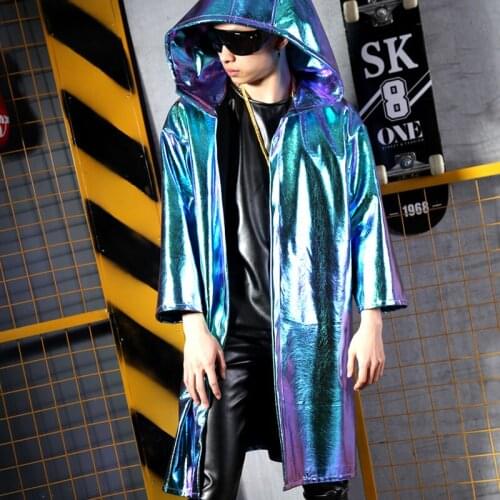 Fashion Male Singer Costume DJ MC Pu Cape Coat Long Robe Nightclub Gogo Performance HipHop Stage Clothing Men Trending Costume