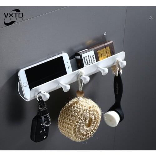 Drill Free Wall Mounted Bathroom Shelf Black Aluminum Shelves Organizer Rack Key Hanger Decorative Simple Small Wall Hooks