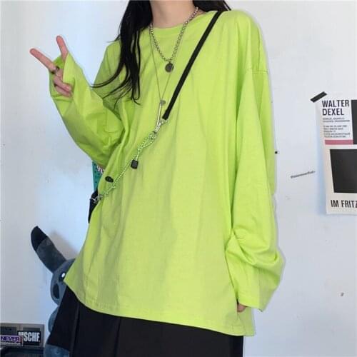 2020 Autumn women harajuku oversize long sleeve t shirt 11 colors woman pink white black korean style fashion tee shirts