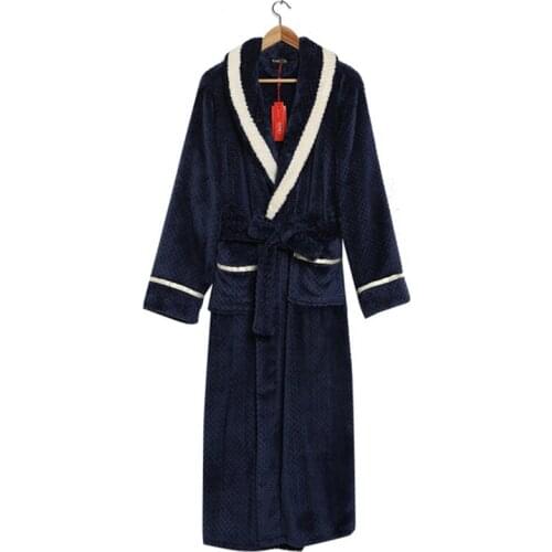 Plus size pajamas autumn and winter new long thickened flannel couple robe bathrobe female solid color Sleepwear nachtmode