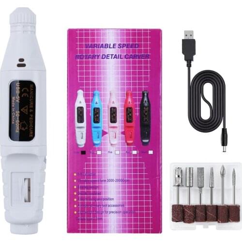 1Set Professional Mini Electric Nail Drill Machine Kit USB Polisher With 6 Drill Bits Manicure Pen Nail File Milling Cutter