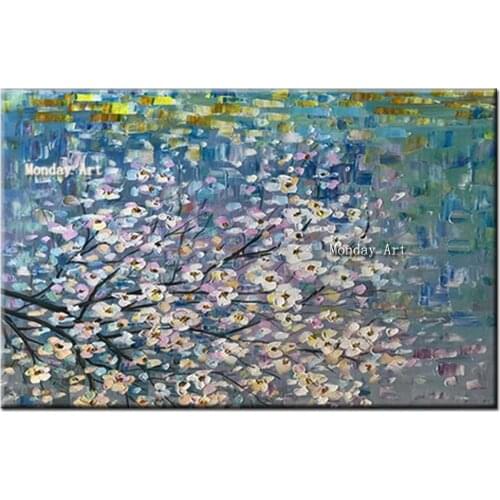 Handpainted white snow flower tree modern painting wall pciture abstract canvas oil painting for living room wall art decoration