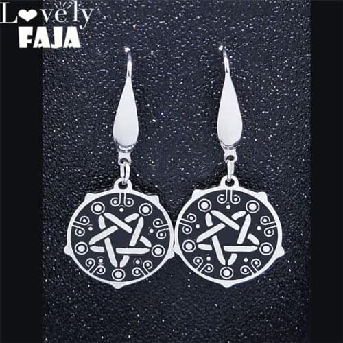 2021 Witchcraft Pentagram Stainless Steel Dangle Earrings for Women Black Silver Color Drop Earrings Jewelry aretes E8S03
