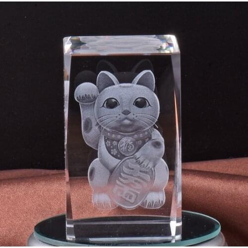 Modern Home Decoration Crystal 3D Laser Cartoon Cat Gifts Crafts Miniature Glass Souvenirs Animal Lucky Decoration figurines