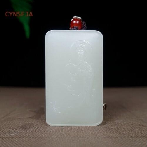 CYNSFJA New Real Rare Certified Natural Hetian Jade Nephrite Mens Lucky Amulets Guanyin Jade Pendant High Quality Best Gifts