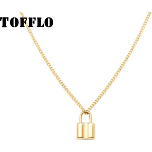 TOFFLO Fashion Jewelry Exquisite Small Lock Pendant Necklace Womens Fashion Clavicle Chain BSP447