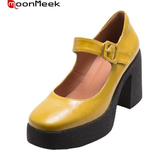 MoonMeek New Arrival 2021 Party Wedding Shoes Genuine Leather Women Pumps Summer Shallow Platform High Heels Shoes