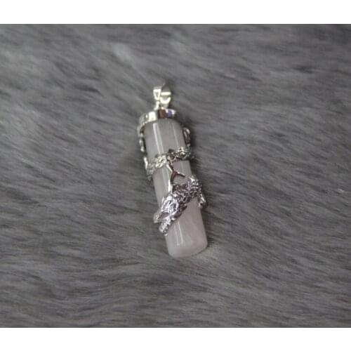 Natural Pink Quartz Gems Stone Wrapped by Dragon Semi preicous Dragon Beads Drop Pendants Jewelry for Women Accessories 2015