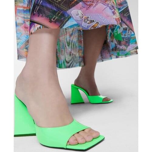 2021 Square Toe Slippers Women High Heels Sexy Open Toe Sandals Woman Slip-On Multi Colour Square Heel Sandalias de las mujeres