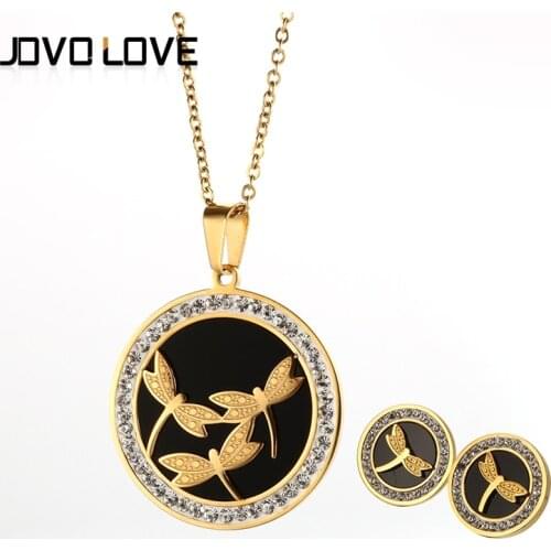 Fashion Black Butterfly Gold Women Necklace Black Round Shape Stainless Steel Pendant NecklaceJewelry for Female Gift