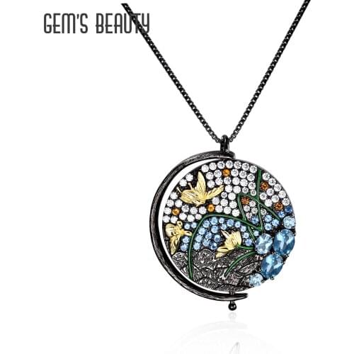Gems Beauty Real 925 Sterling Silver Natural Shell Designer Fine Jewelry Butterfly Vintage Swiss Blue Topaz Necklace For Women