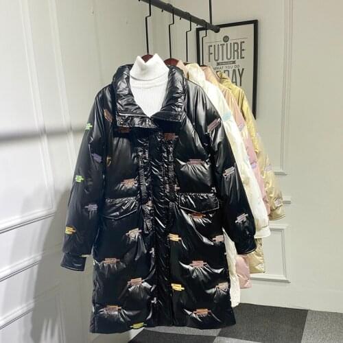 Winter New Women Clothing Mid Long Feather Jacket Stand Collar Fashion Couture Glossy 90% White Duck Down Snow Coats Female