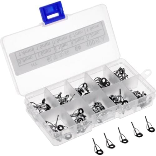 100 pcs Fishing Top Rings DIY Rod Pole Repair Kit Line Guides Eyes 0.9-1.9mm Fishing Tool