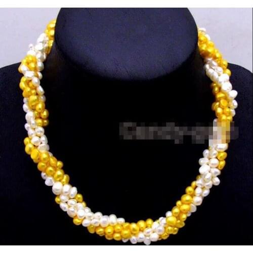 2 strands White & Yellow 6mm Baroque pearl combination necklace 18"
