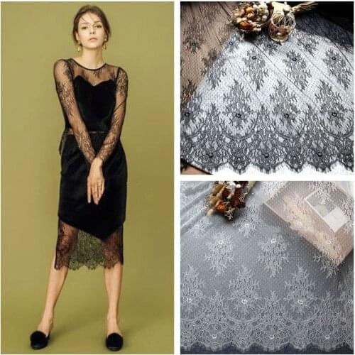 3Meter /Lot High Quality Black White Exquisite Eyelash Lace Fabric 120CM Wedding Dress Sexy Lingerie DIY Clothes Accessory
