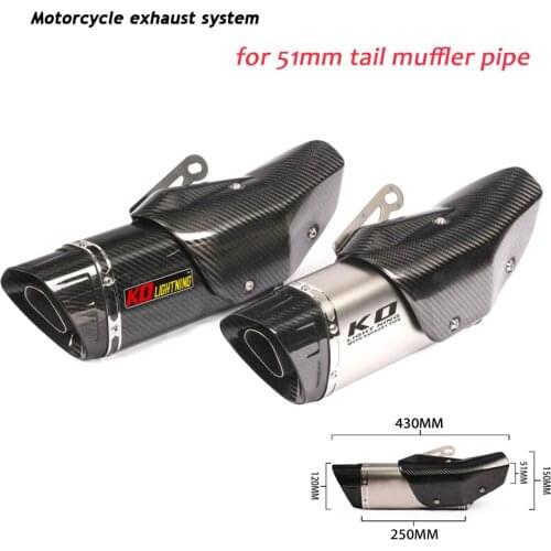 430mm Motorcycle Exhaust Muffler Tip Pipe Escape for 51mm Header Carbon Fiber Stainless steel Silencer System Slip on
