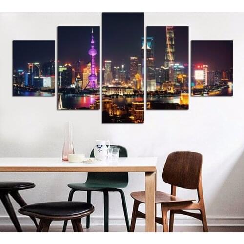 5 Panel Urban Landscape Wall Art Canvas Painting City Night View Print Picture for Living Room Bedroom Decor dropshipping FA503