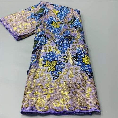 5 yard Newest hot Selling French Lace with Sequins wax High Quality African Tulle cord Lace Net Embroidered Lace Fabric ZD102502