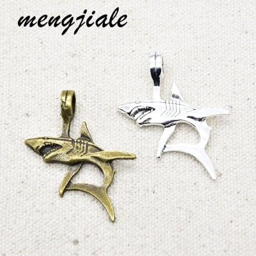 7pcs Wholesale Two Color Shark Charms Alloy Metal Fish Pendants For DIY Handmade Jewelry Accessories Making 39*32mm