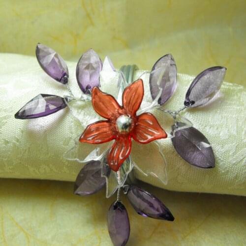 Purple crystal leaf flower napkin ring, acrylic napkin holder