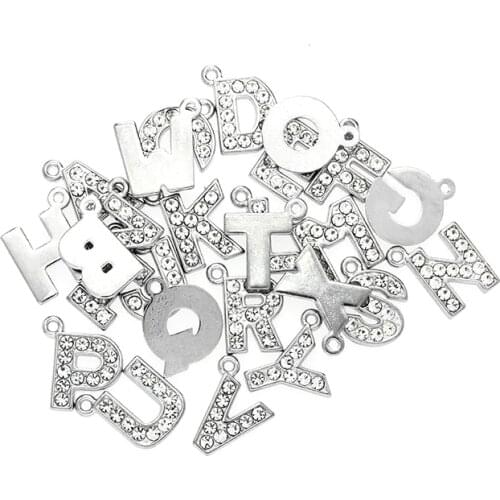 1pc 15mm Rhinestone Hang Letters Alphabet Necklace Pendant For Women Jewelry Making Clavicle Chain Pet Collar Bracelet Keychain