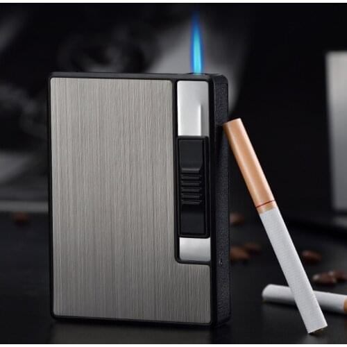 FOCUS Automatic cigarette case and Jet torch flame lighter creative 10pcs Cigarette Capacity Metal Cigarette Box Christmas gift