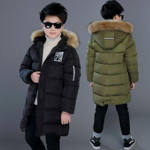Kids Clothing Winter Boys Hooded Long Parkas Teen Boys Warm Padded-Cotton Thickening Outerwear School Childrens Winter Jackets