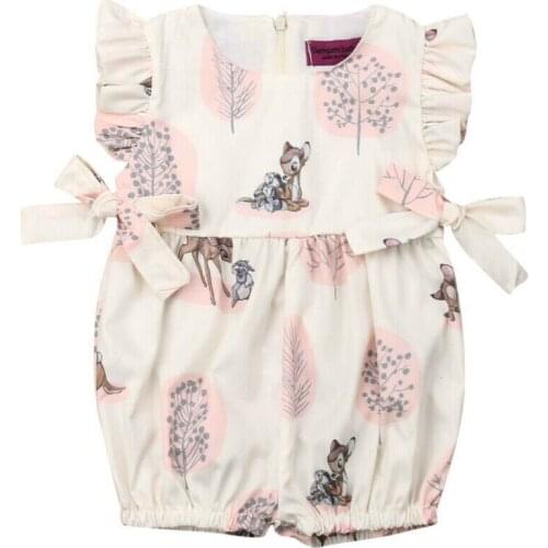 2019 New Infant Kids Baby Girls Boys Cute Romper Ruffles Sleeve Cartoon Animal Print Jumpsuits 0-24M