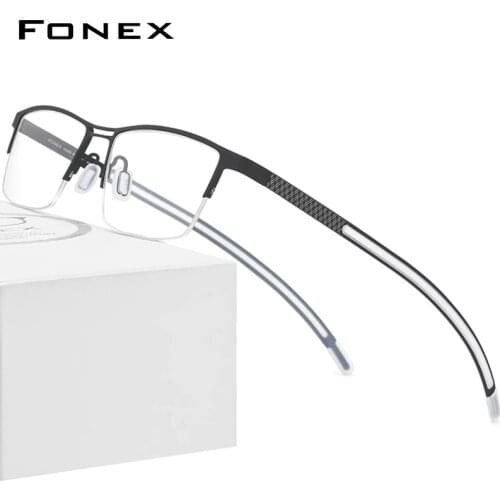 FONEX B Titanium Glasses Frame Men New Prescription Eye Glasses Semi Rimless Square Eyeglasses Myopia Optical Eyewear 872