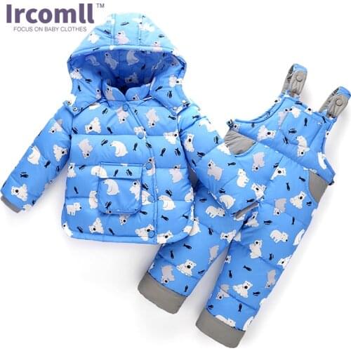 Ircomll 2017 Winter Children Set 2Pcs Duck Down Coat +Overalls Suits Boys Girls Clothing Sets Snowsuit Sintepon Baby Clothes