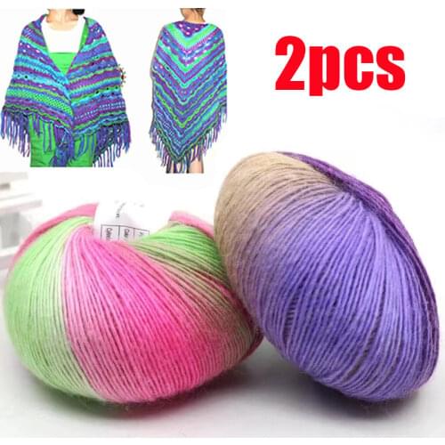 2pcs Cashmere Yarn Knitted Chunky Hand-Woven Woolen Rainbow Colorful Knitting Scores 100% Wool Yarn Needles Crochet Weave Thread